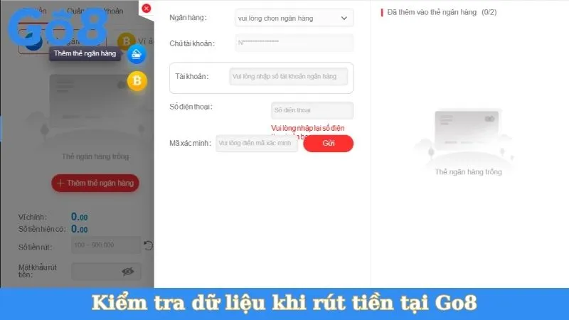 Kiểm tra dữ liệu khi rút tiền tại Go8